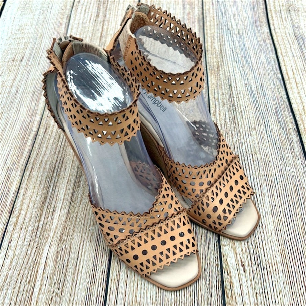 Jeffrey Campbell Besante Women's Size 7 Leather Perforated Strappy Wedge Sandals